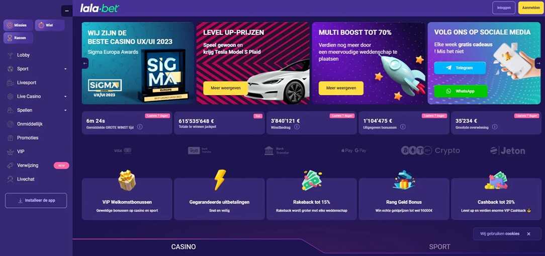 Hoofdpagina van Lalabet Casino